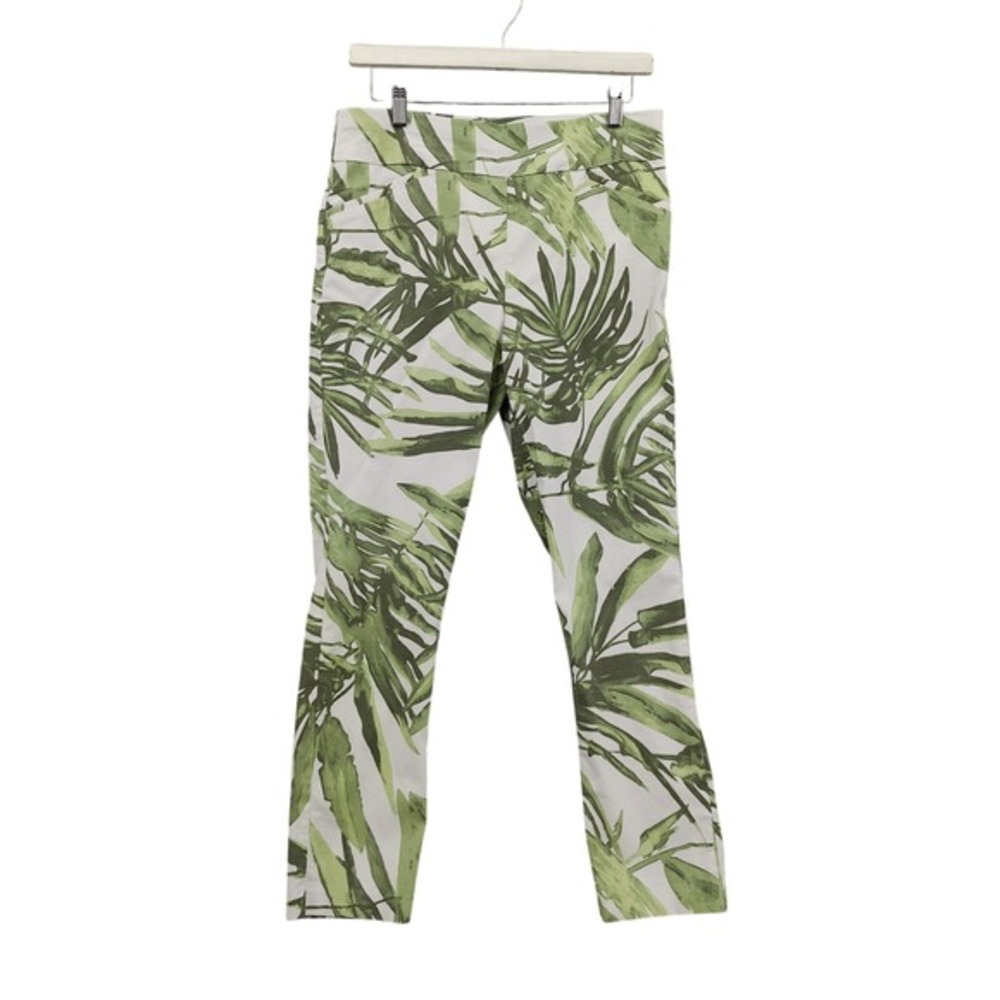 Chicos Women Tropical Coastal Travel Slimming Stretch Palm Ankle Pants 1 M Green
